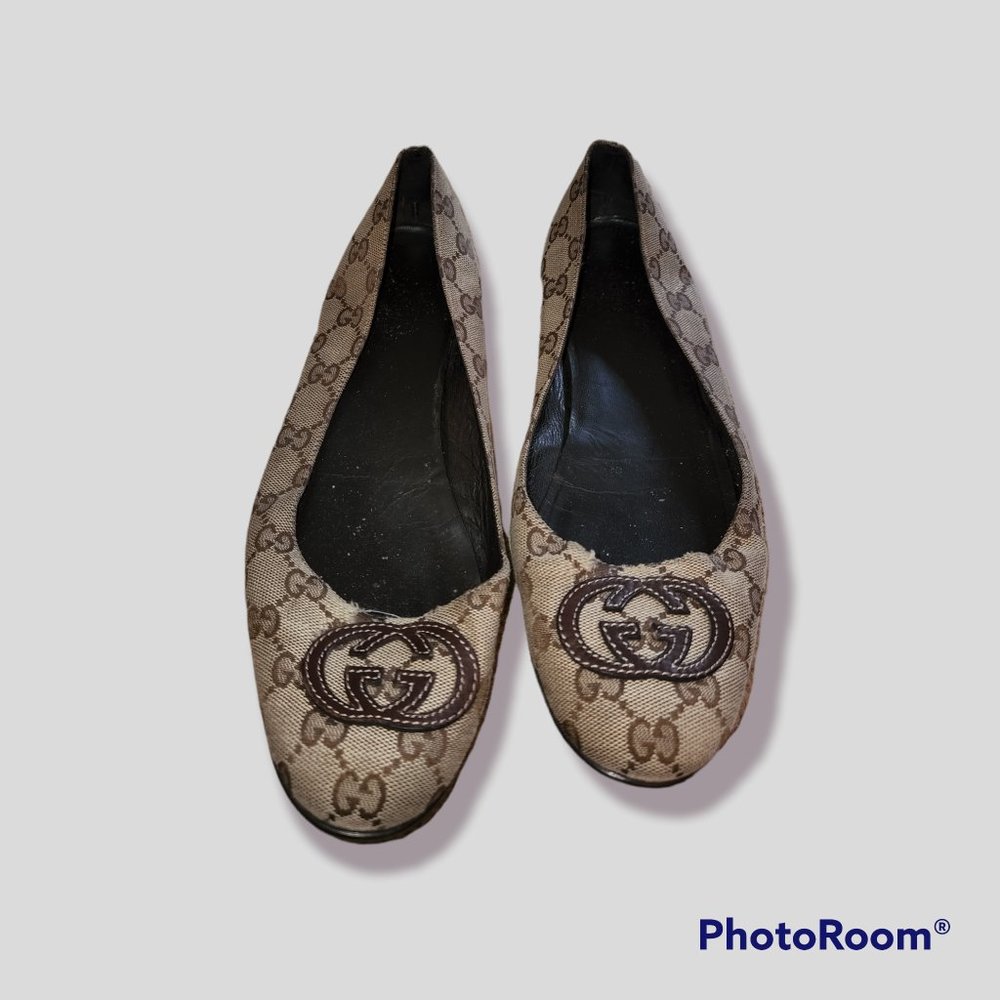 Authentic Brown Gucci Monogrammed Flats